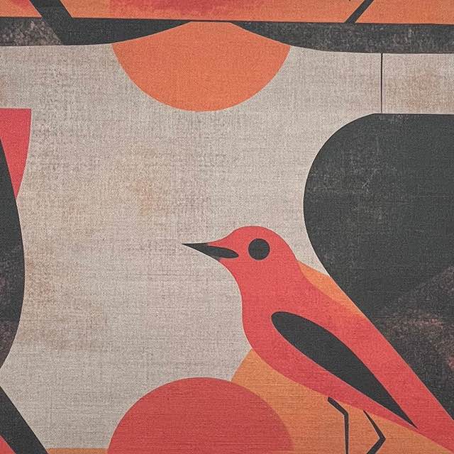 Bird No.15 burnt orange and charcoal bird pattern upholstery fabric