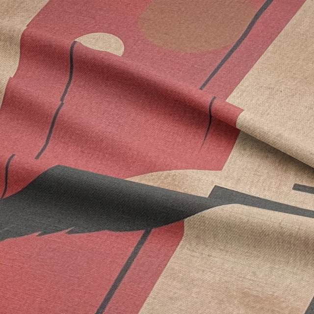 Ruffled view of Bird No.26 upholstery fabric in neutral palette with abstract bird design for statement furniture