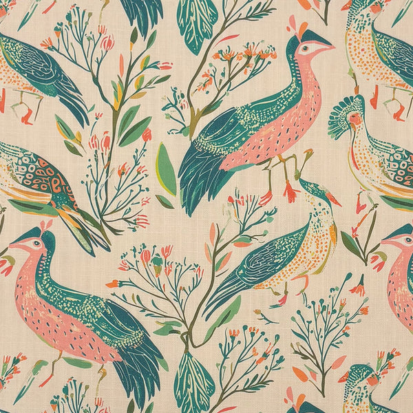 Bird No.39 Upholstery Fabric – Artistic Bird & Botanical Design