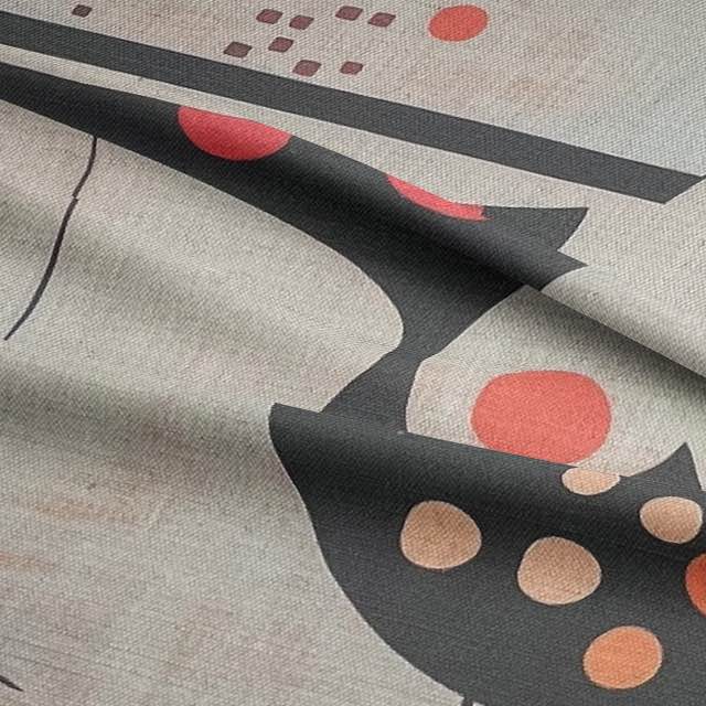Draped Bird No.7 fabric showing abstract bird motif and soft red detailing