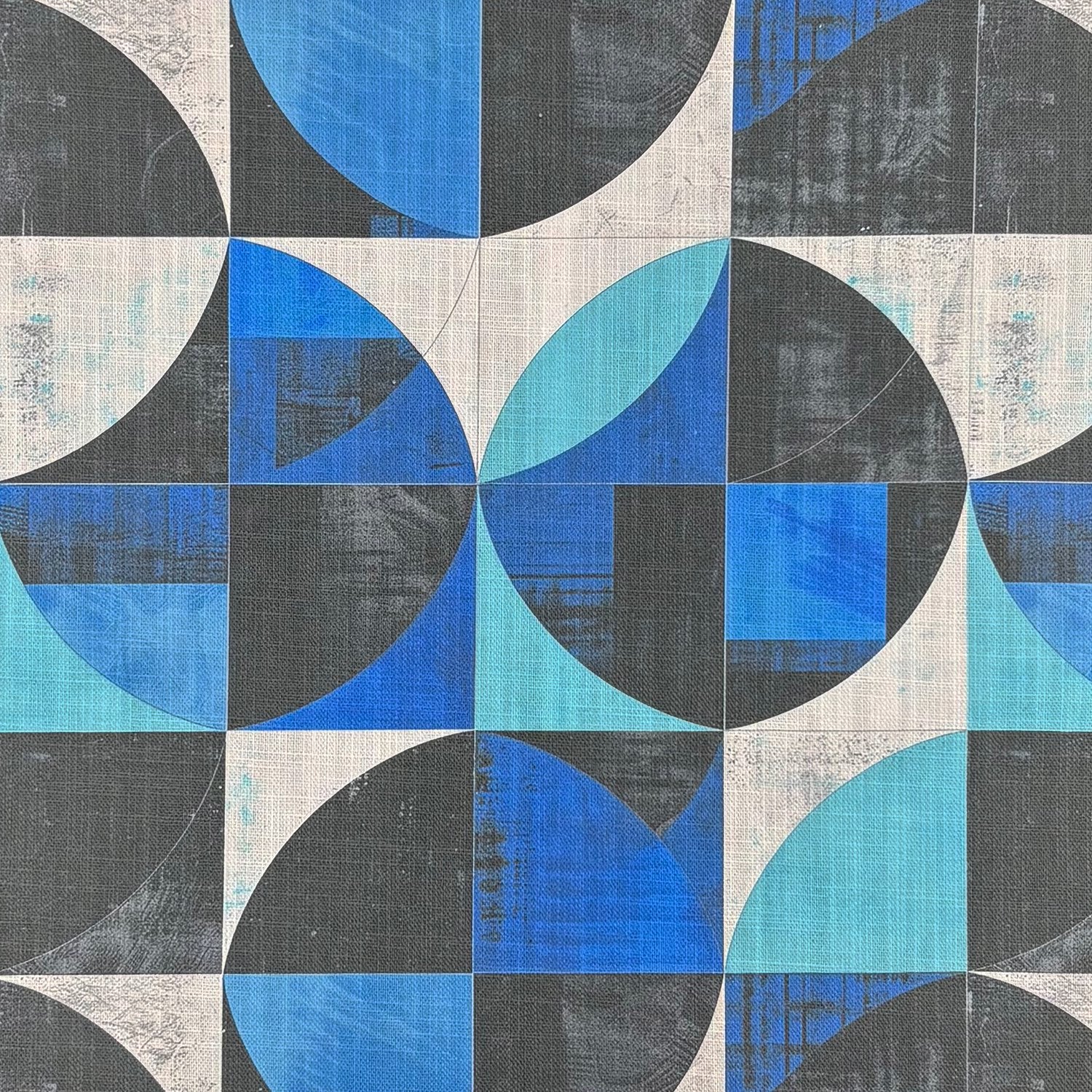 Creation No.10 geometric blue and grey linen blend upholstery fabric flat sample