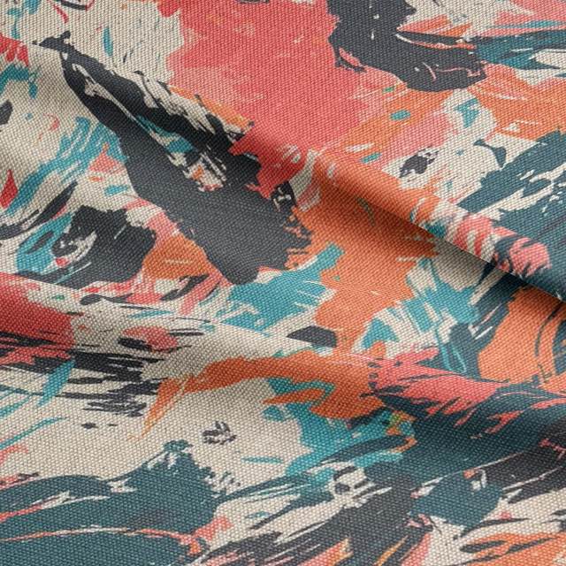 Ruffled view of Dash No.6 upholstery fabric in striking multicoloured with paint stroke effect