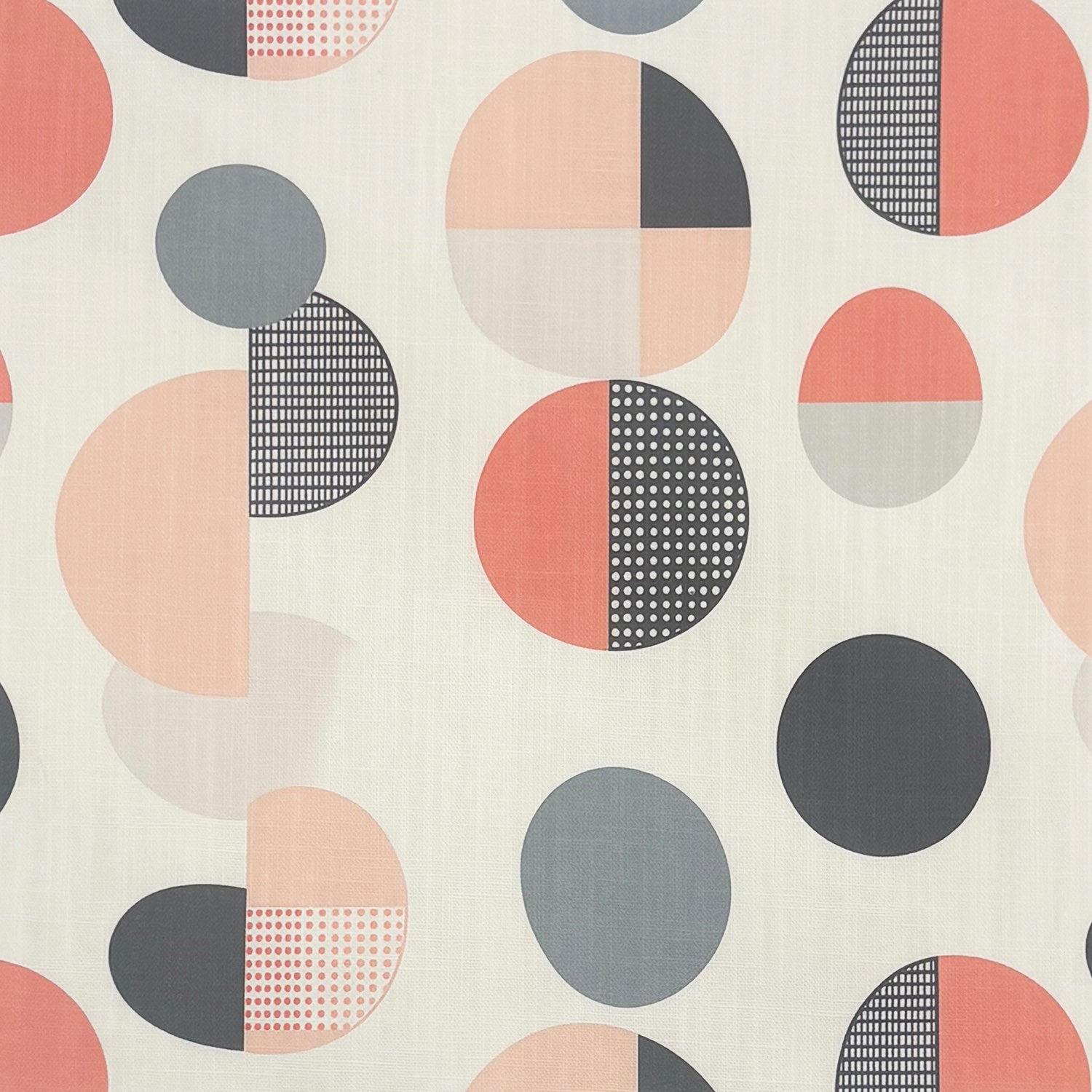Elements No.5 – abstract multicoloured upholstery fabric with modern circle motif on linen blend