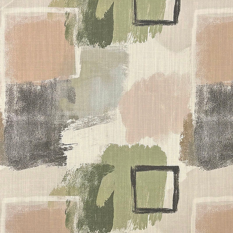 Fauve No.11 sage green and blush pink abstract upholstery fabric with charcoal sketch marks and soft painterly blocks