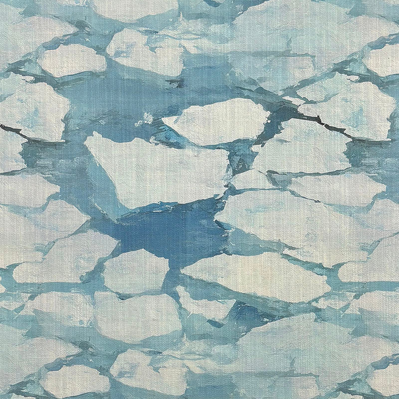 Fauve No.5 soft blue abstract upholstery fabric with aqua and cream watercolour-style layered brush shapes