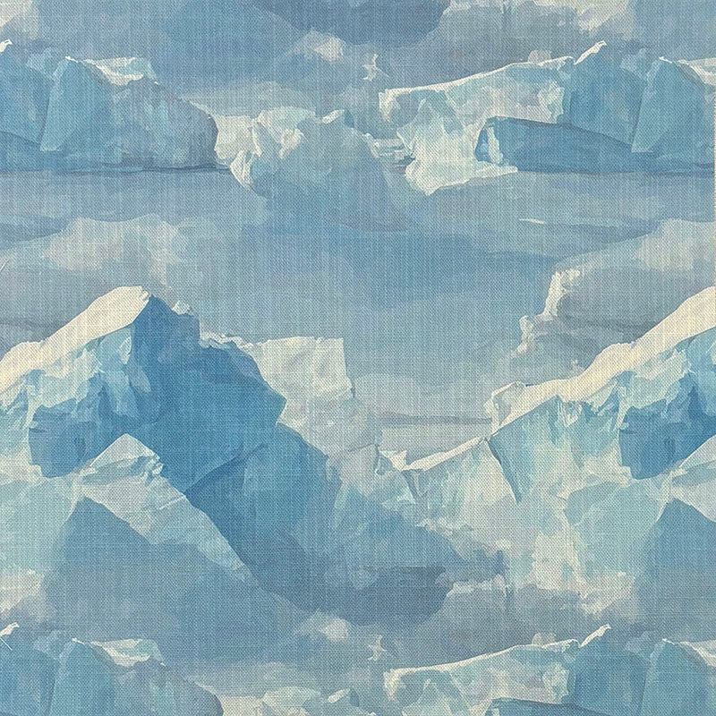 Fauve No.7 tonal blue abstract upholstery fabric with layered aqua, denim and cream painterly brush shapes