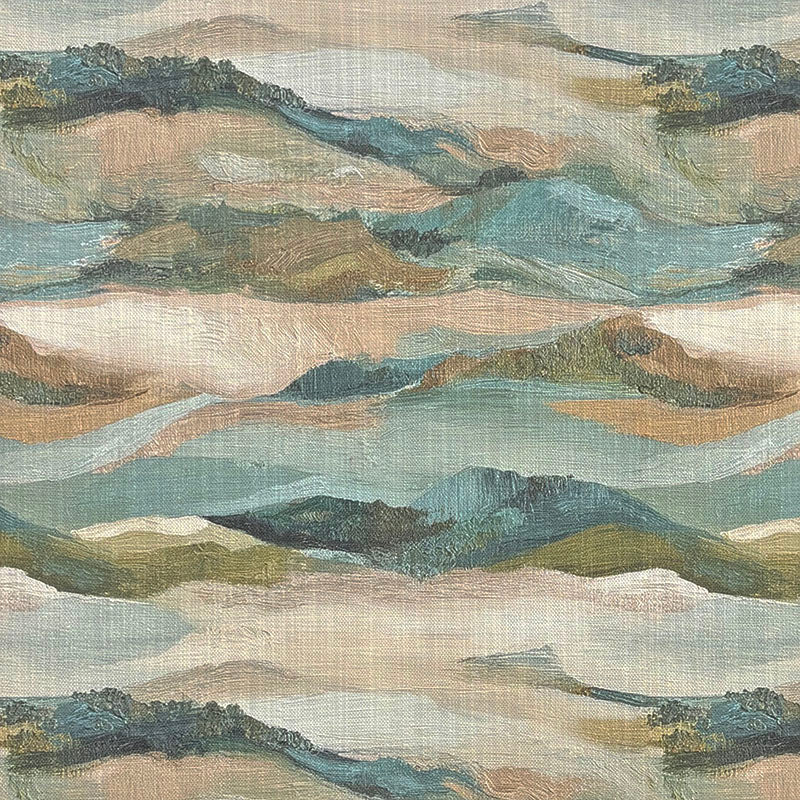 Fauve No.9 soft aqua blue and green abstract upholstery fabric with sandy painterly horizon-like layers