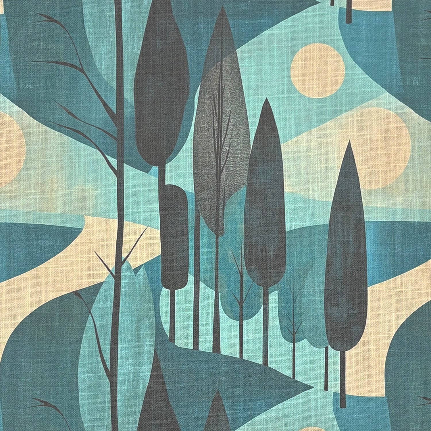 Figueres No.12 teal blue botanical linen curtain fabric flat image