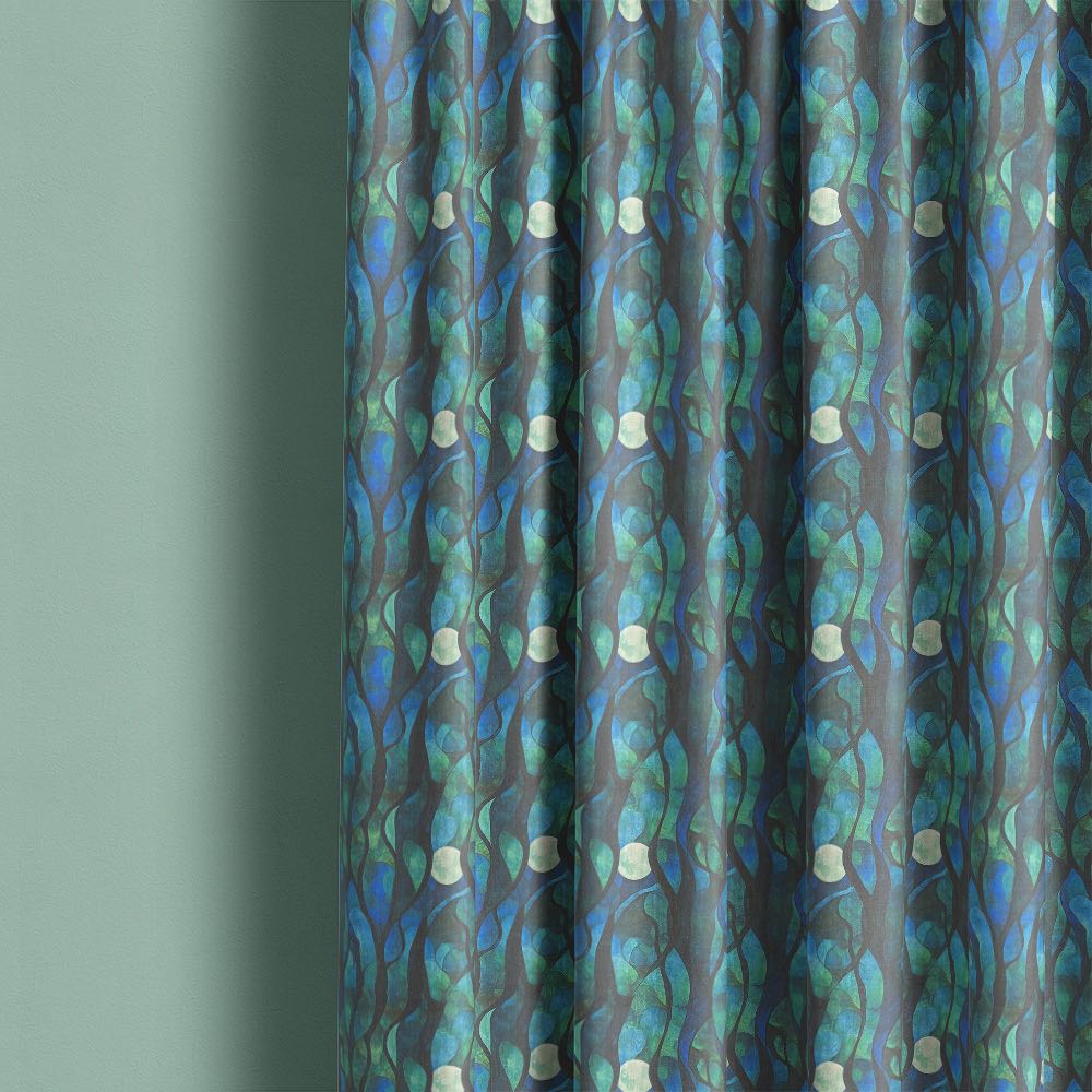 Figueres No.16 teal blue linen curtain fabric made into curtains