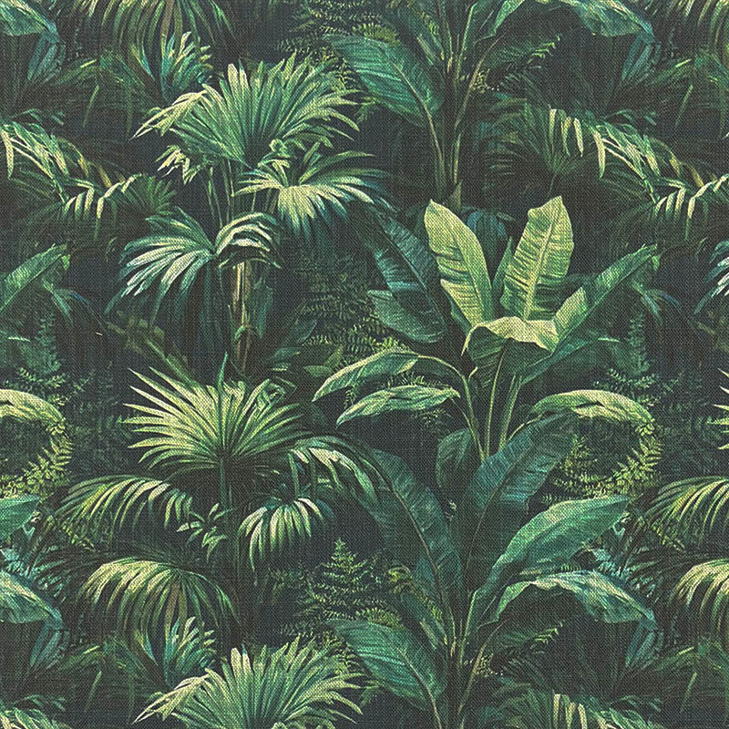 Green tropical leaf upholstery fabric with layered palm and fern foliage - Foliage Leaf No.10