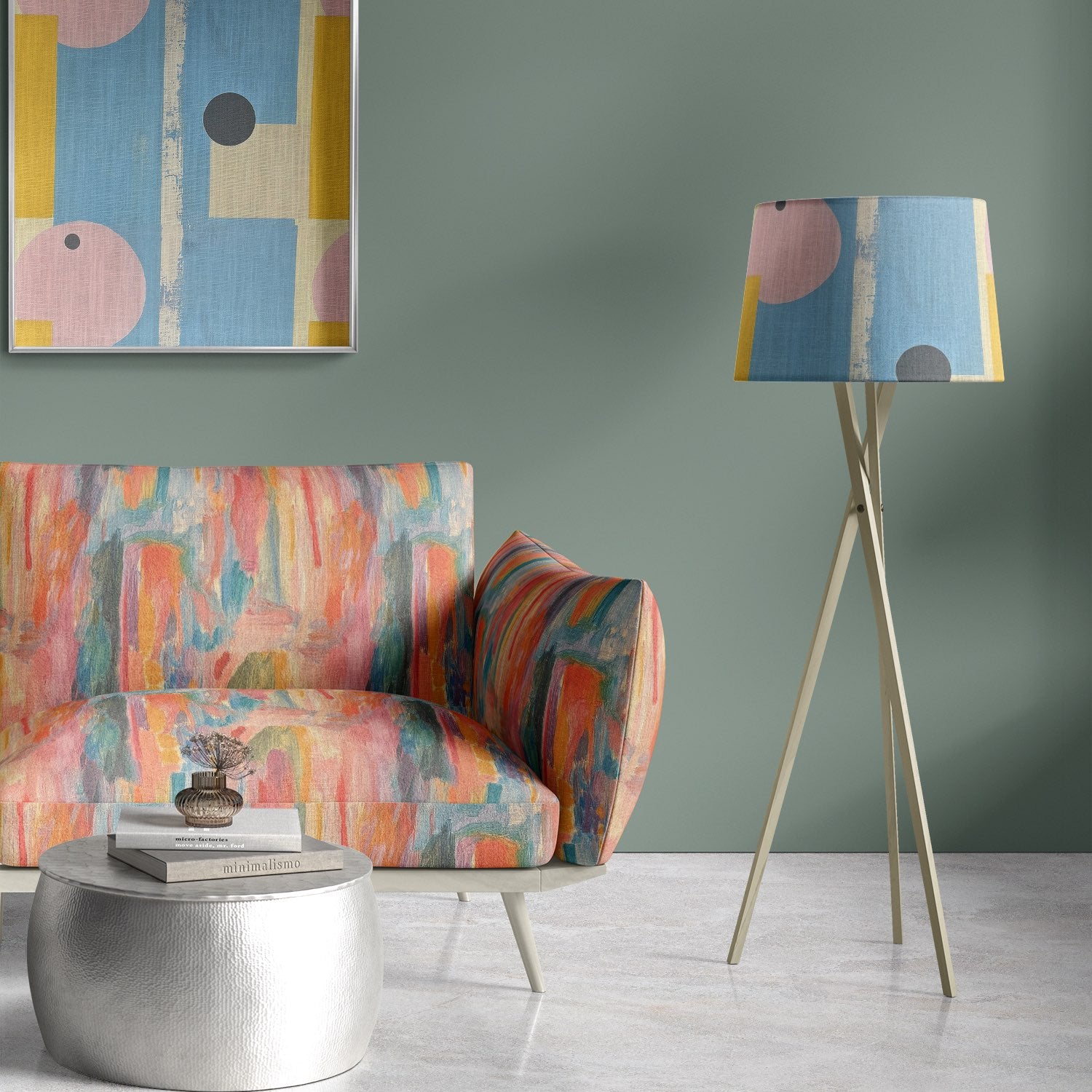 Upholstery fabric in abstract painted style on modern curved sofa – Fresco No.10