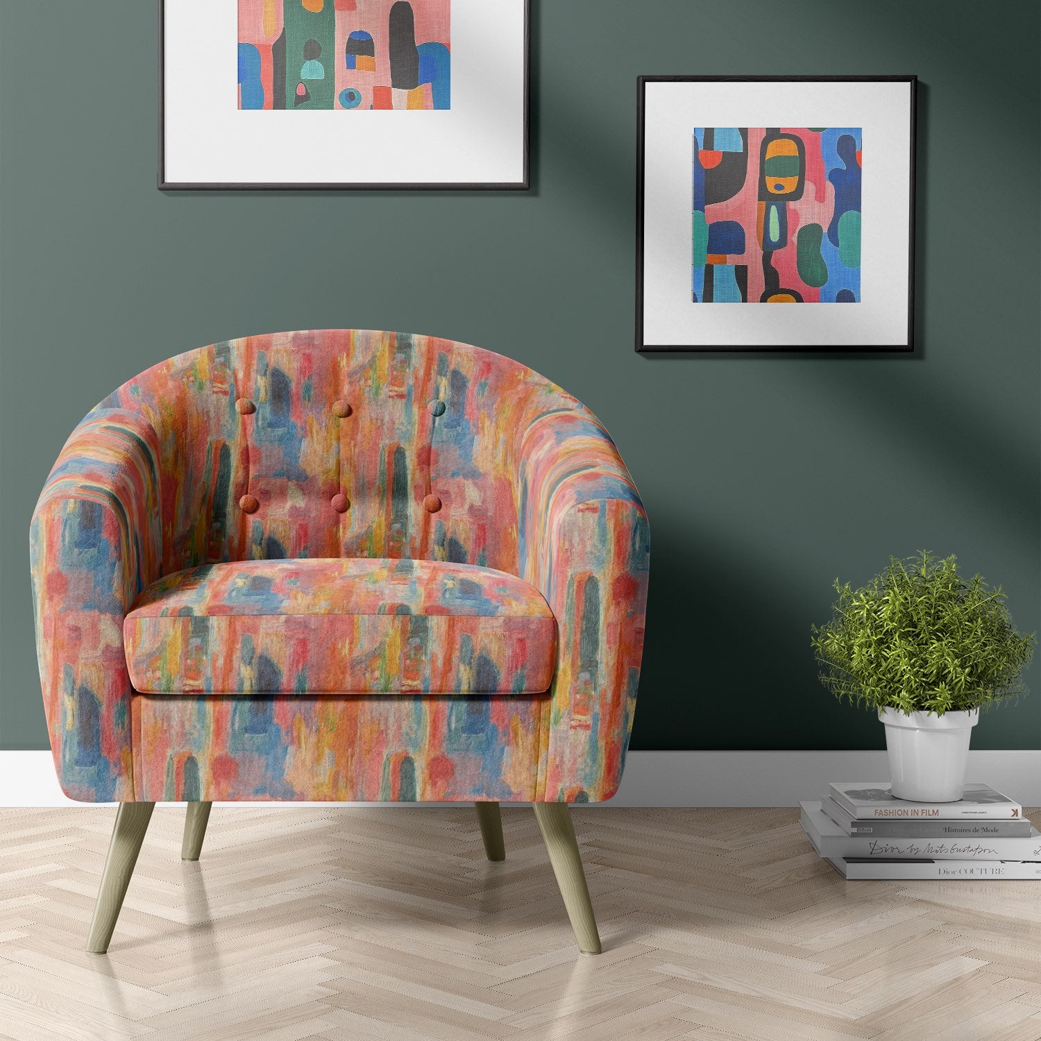 Armchair upholstered in Fresco No.11 pink patterned upholstery fabric