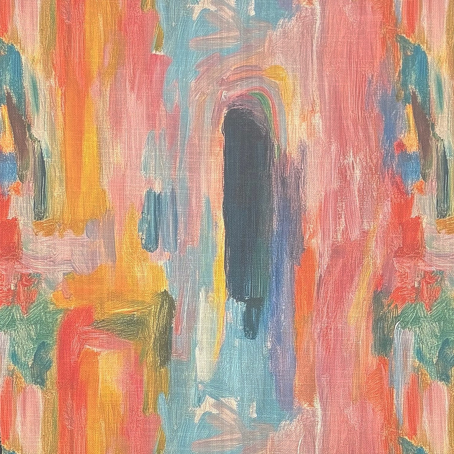 Flat fabric swatch showing Fresco No.17 upholstery fabric in multicoloured abstract brushstrokes