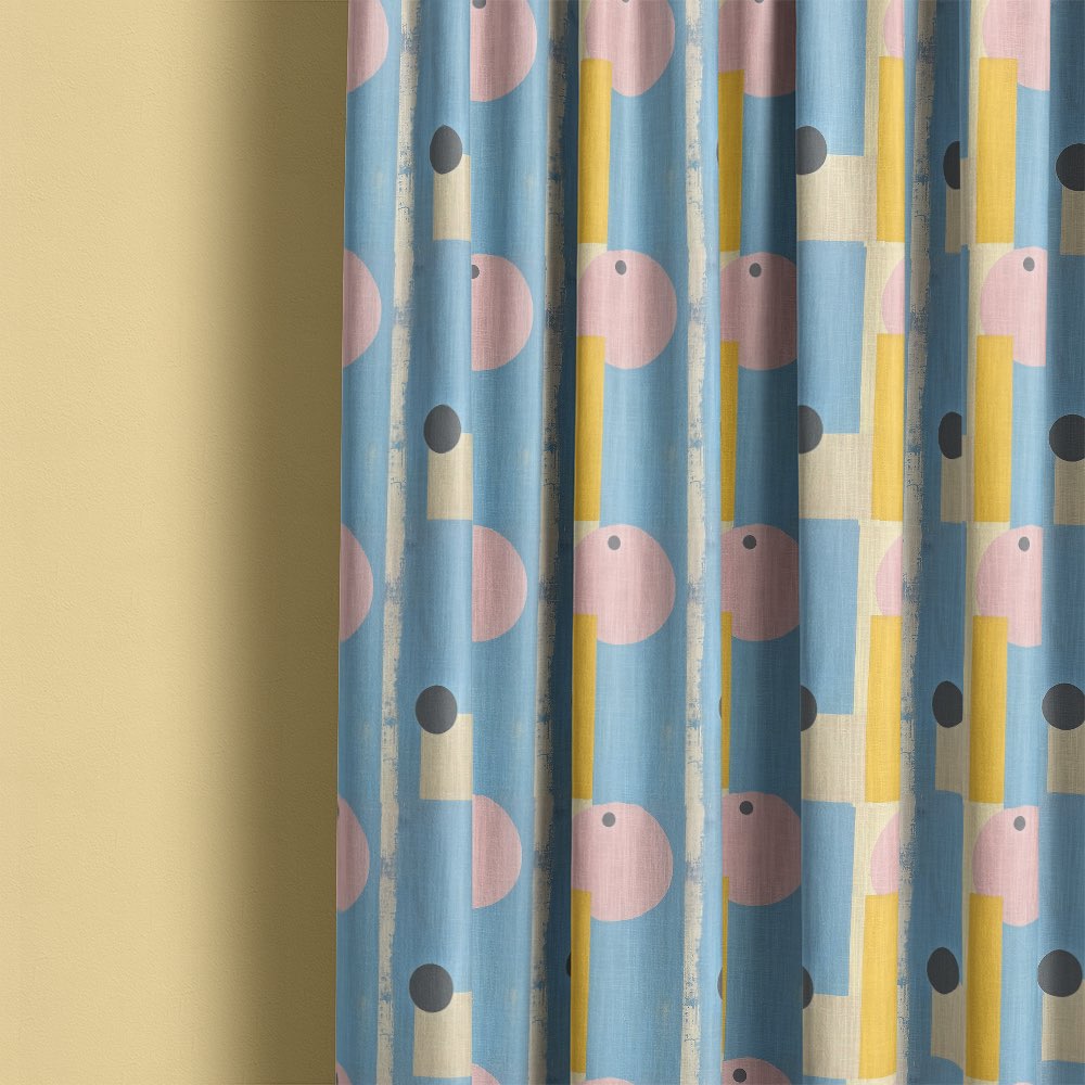 Fresco No.3 multicoloured pastel curtain fabric styled as modern curtains with soft drape