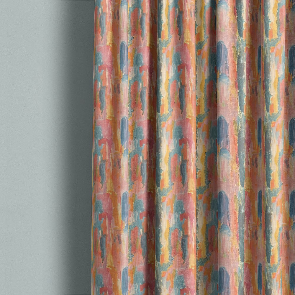Fresco No.9 multicoloured pastel curtain fabric close-up showing painterly abstract brushstroke pattern