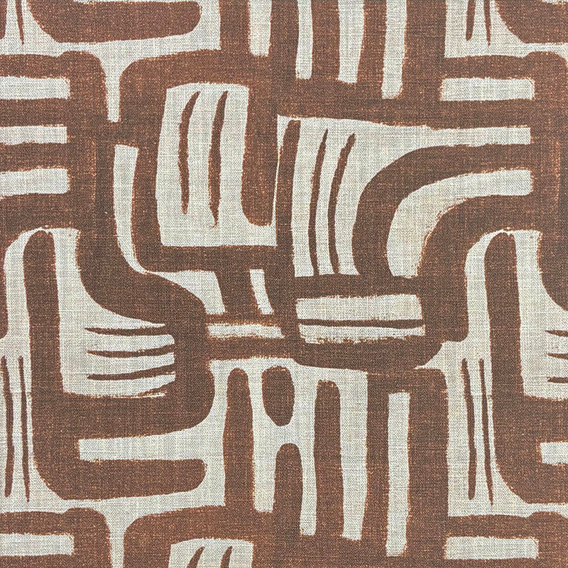 Geometry No.3 linen curtain fabric with abstract looping geometric pattern in warm brown tones