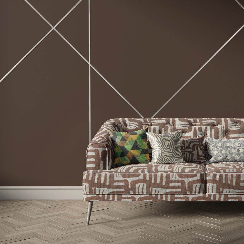 Geometric upholstery fabric on modern sofa featuring brown abstract geometric pattern – Geometry No.3 upholstery fabric