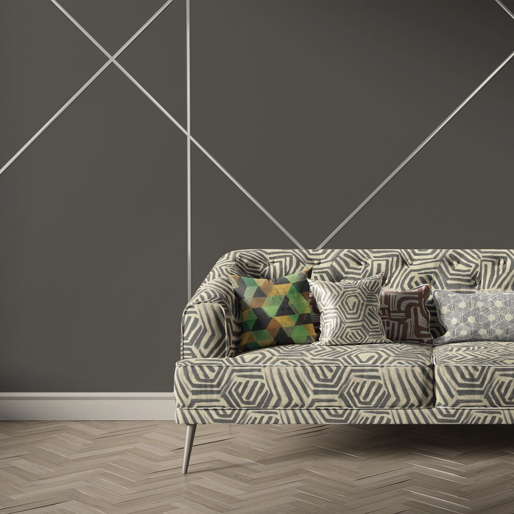 Geometric upholstery fabric on modern sofa featuring charcoal hexagonal pattern – Geometry No.4 upholstery fabric