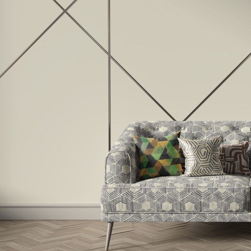 Geometric upholstery fabric used on contemporary sofa with charcoal hexagon pattern – Geometry No.5 upholstery fabric