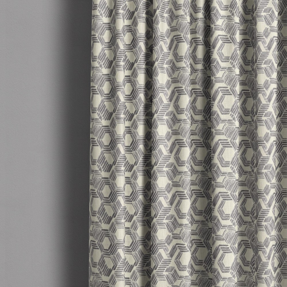 Modern geometric curtain fabric with sketch style hexagon pattern forming linen curtains – Geometry No.6 linen geometric curtain fabric