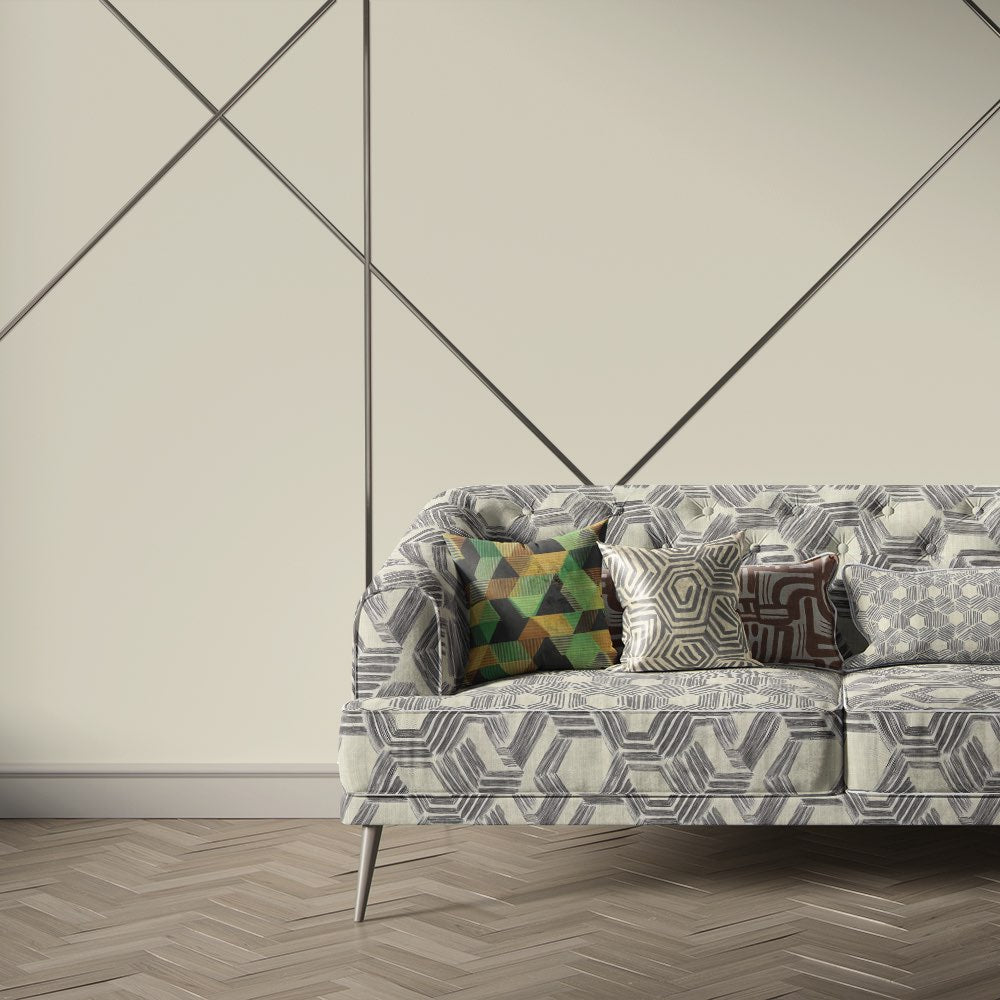 Geometric upholstery fabric used on modern sofa with charcoal hexagonal pattern – Geometry No.6 upholstery fabric