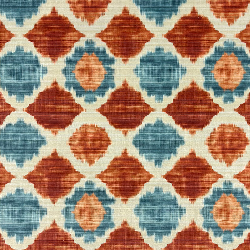 Kilim No.26 flat Crib5 velvet fabric with terracotta and teal geometric Kilim design