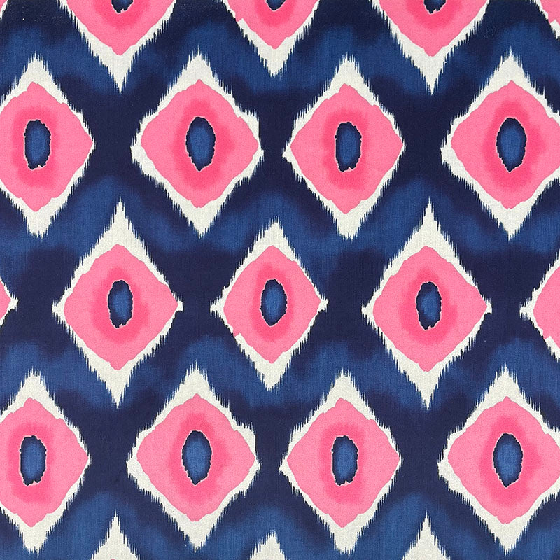 Flat image of Kilim No.27 Crib5 velvet upholstery fabric with pink and navy diamond Kilim design