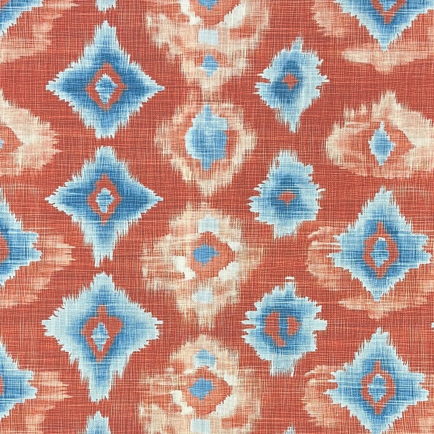 Kilim No.30 red and blue geometric patterned upholstery fabric flat swatch
