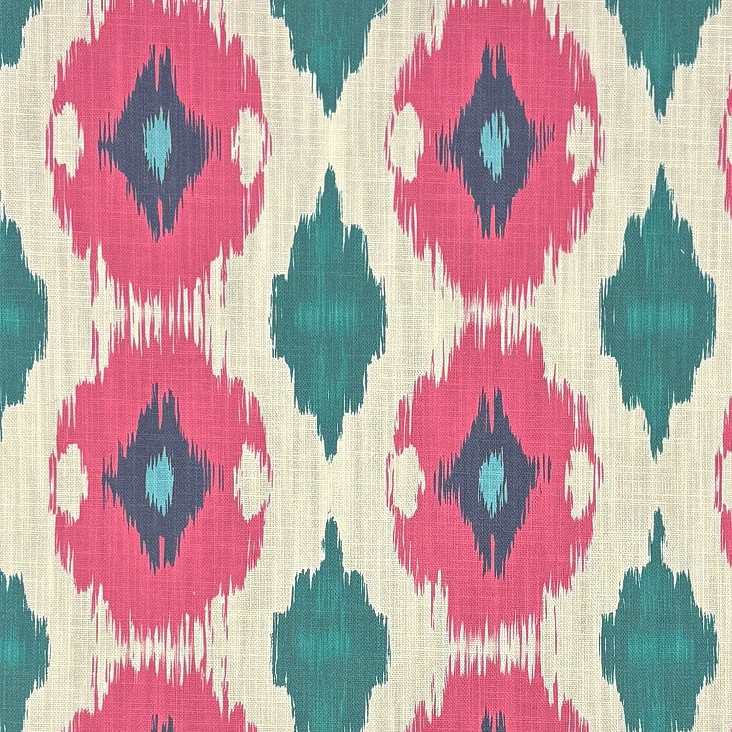 Kilim No.35 patterned pink and teal ikat style upholstery fabric flat image
