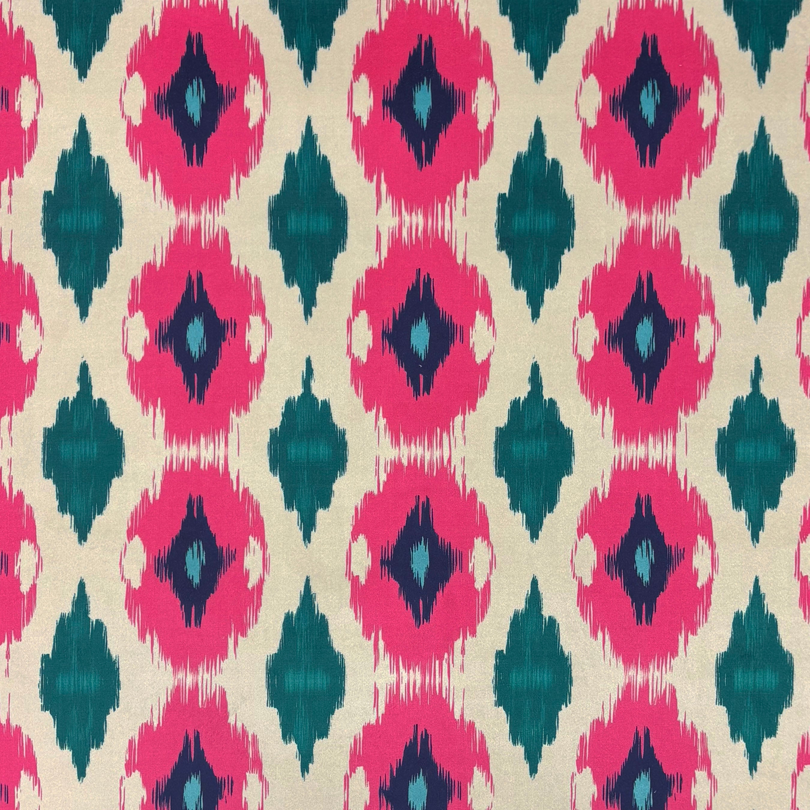 Flat image of Kilim No.35 Crib5 velvet upholstery fabric with pink and teal Kilim design