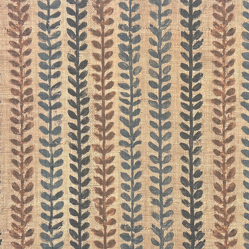 Lovverk Stripe No.1 blue grey Scandinavian leaf stripe upholstery fabric on a natural ground