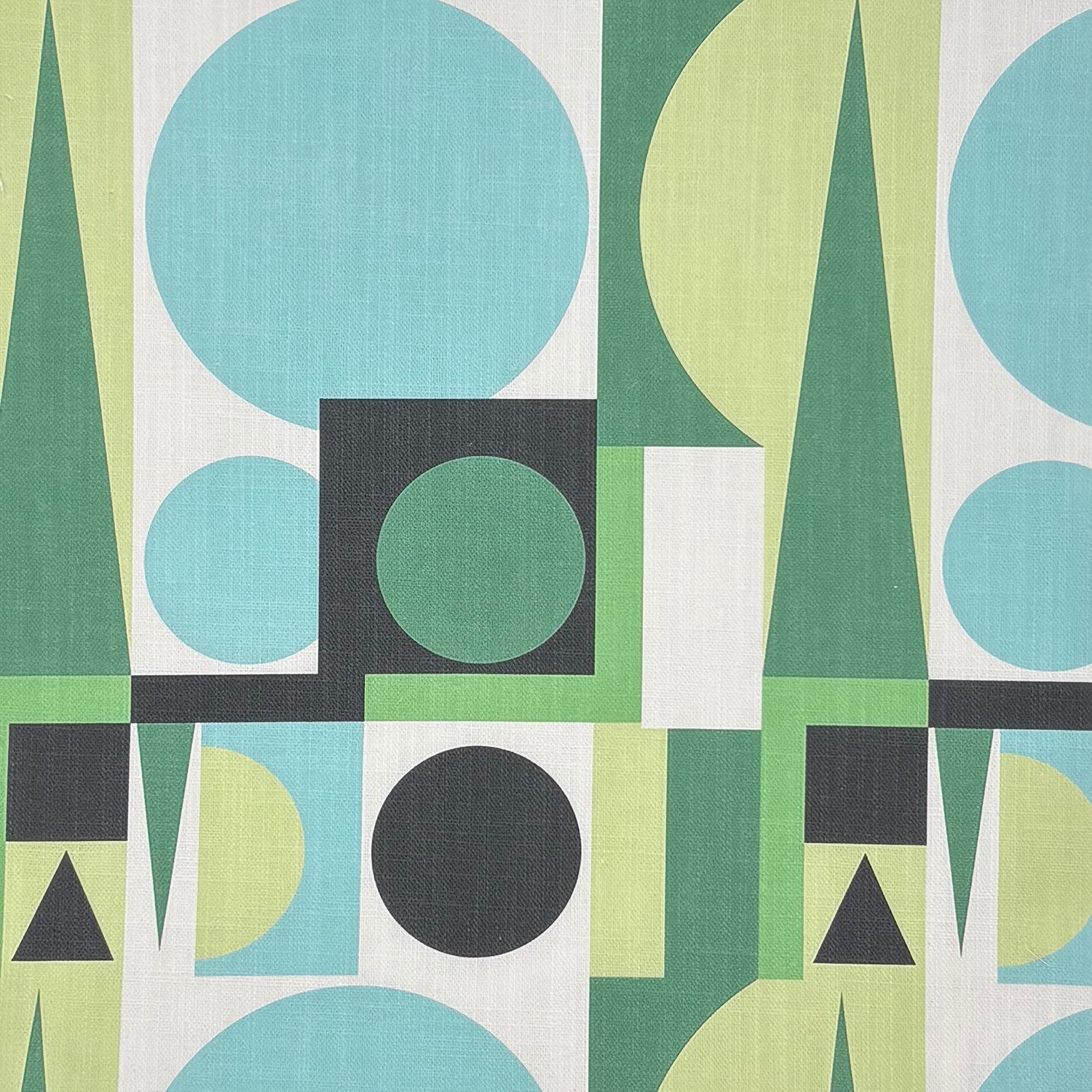 Malaga No.22 geometric green and blue cubist design upholstery fabric flat image