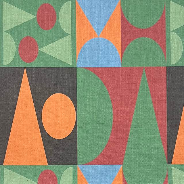 Green cubist upholstery fabric with bold retro shapes – Malaga No.7 flat image