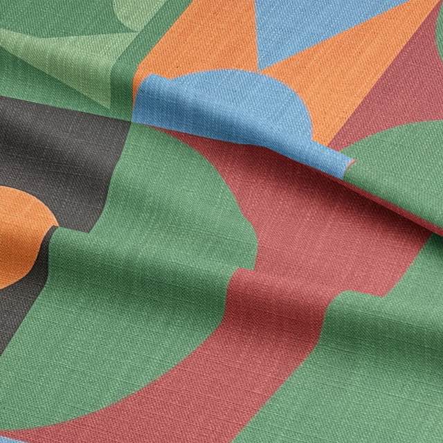Close-up of abstract upholstery fabric with modern blocks and circles – Malaga No.7