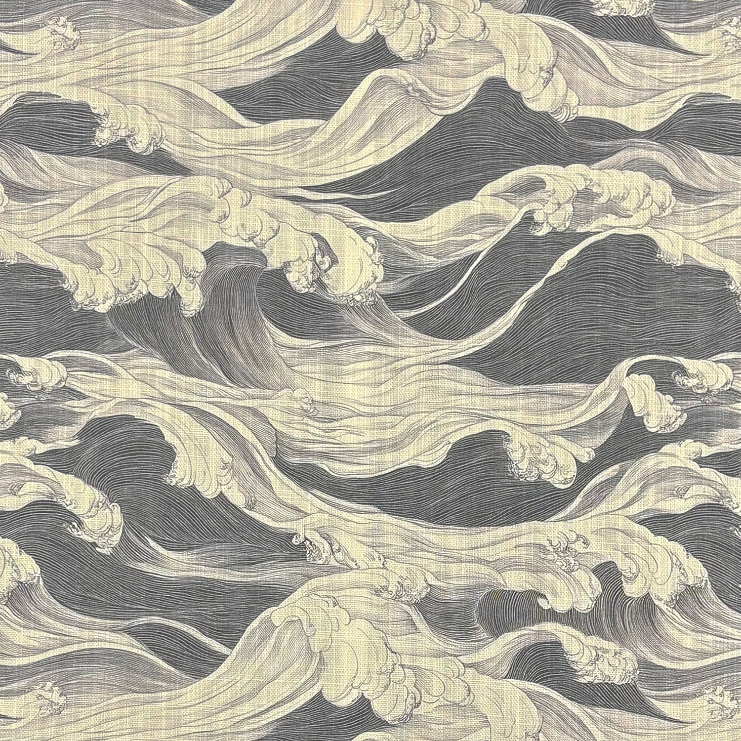 Mori No.15 Japanese wave linen curtain fabric close up showing flowing pattern detail