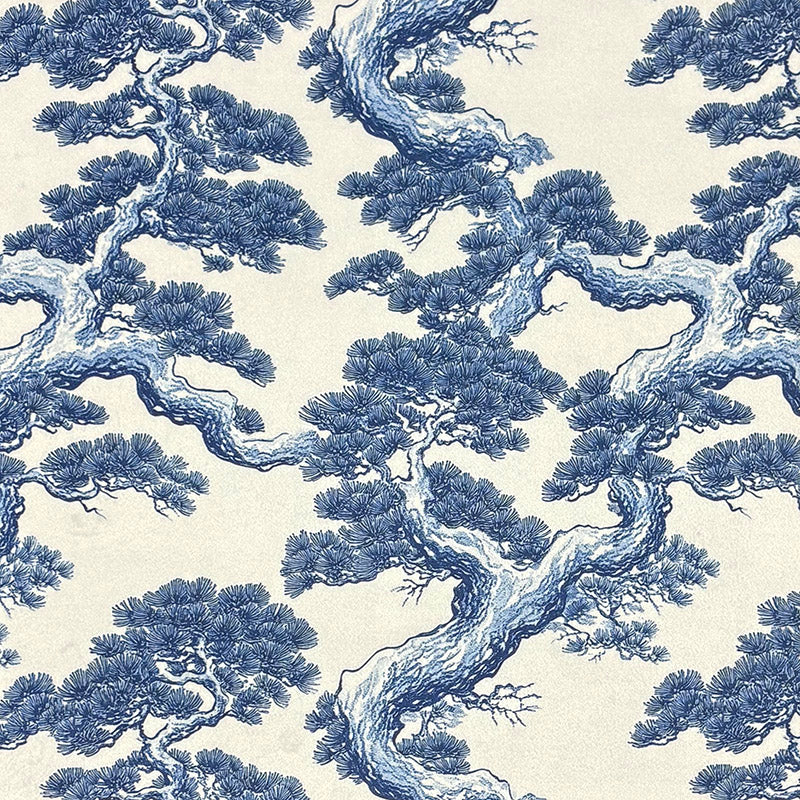 Mori No.10 blue white Crib5 velvet fabric with Japanese pine tree print