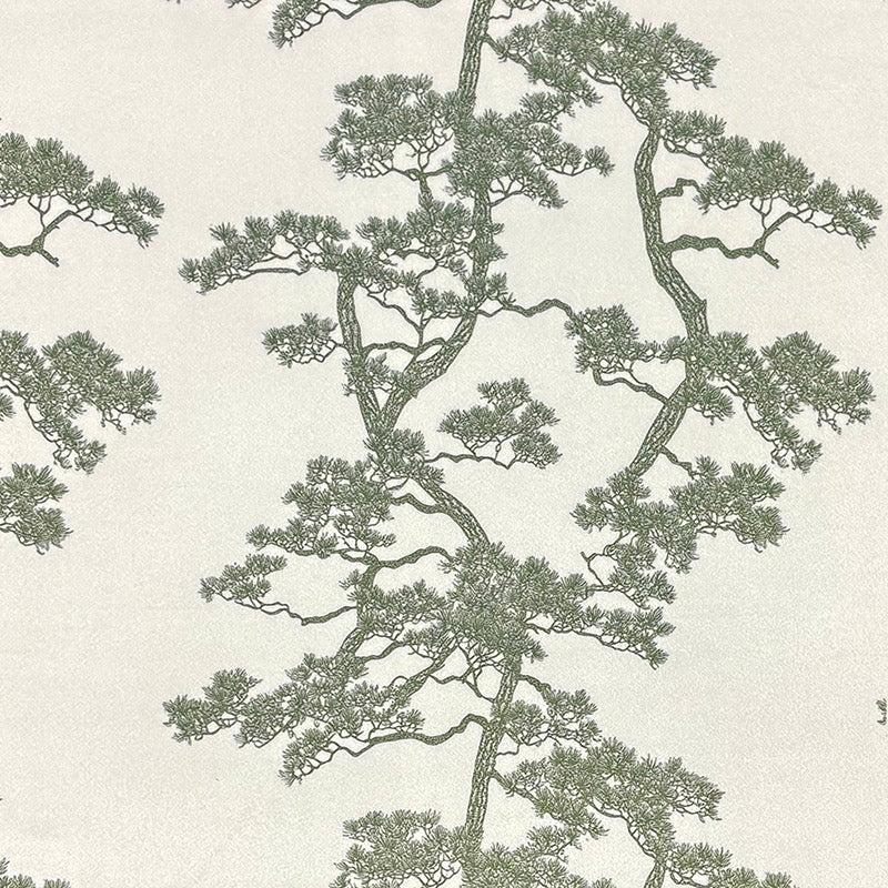 Green and white Mori No.11 Crib5 velvet fabric with Japanese pine tree print for luxury upholstery