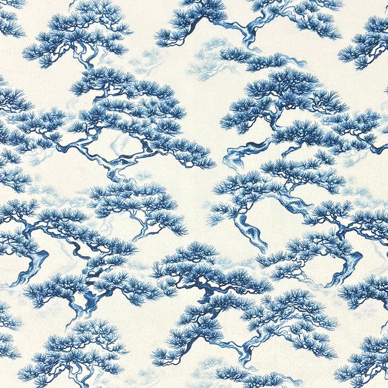 Blue and white Mori No.12 Crib5 velvet fabric with Japanese pine branch print