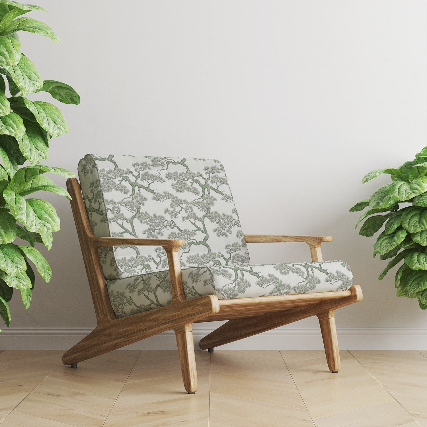 Upholstered chair in Mori No.14 green Japanese upholstery fabric