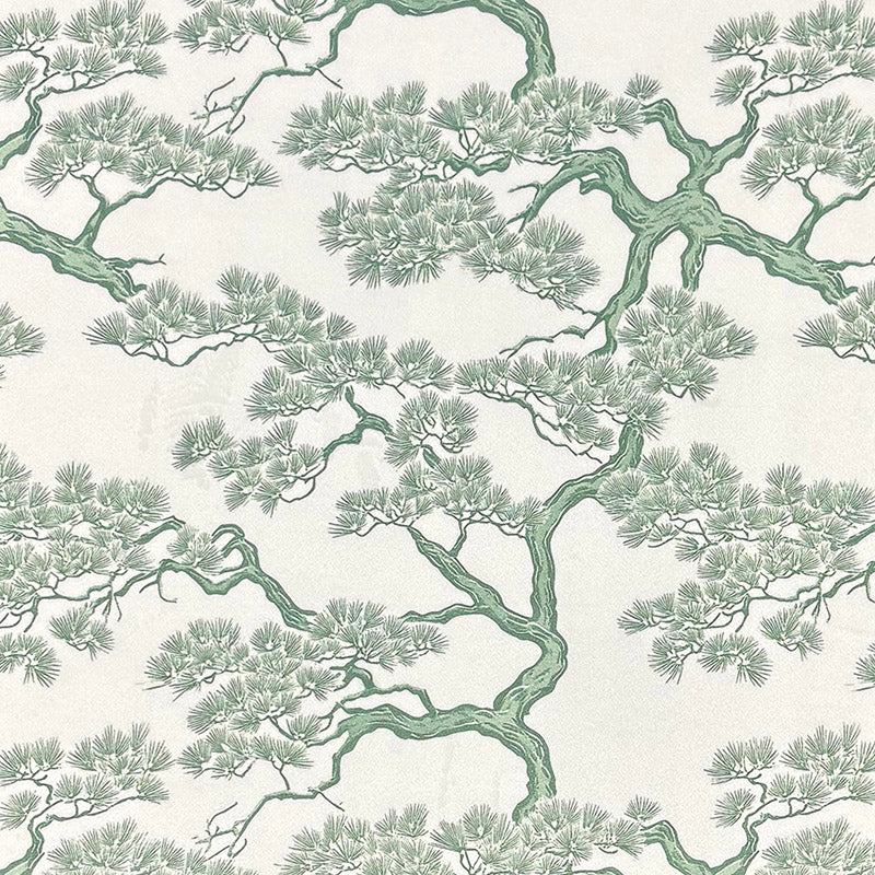 Soft green Mori No.14 Crib5 velvet fabric with printed Japanese pine branches