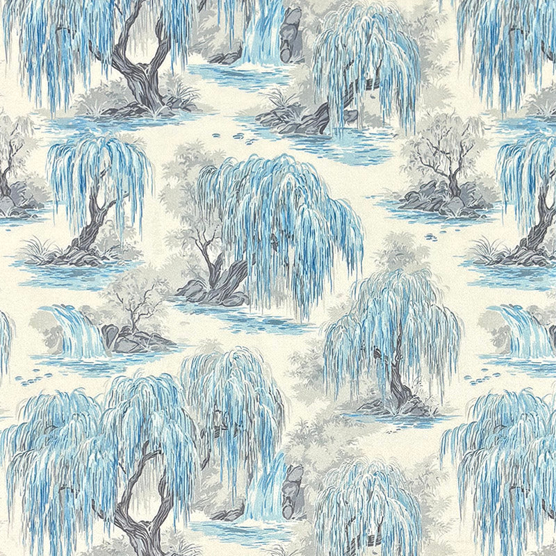 Mori No.24 pale blue white and grey Crib5 velvet fabric with Japanese willow print