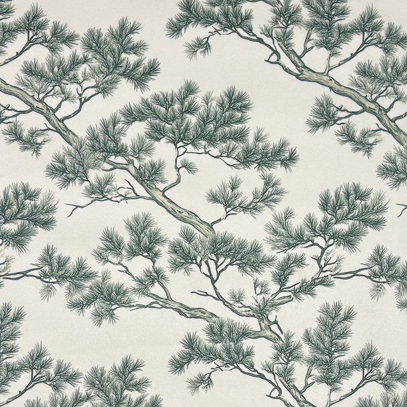 Mori No.9 white green Crib5 velvet fabric with Japanese pine branch print