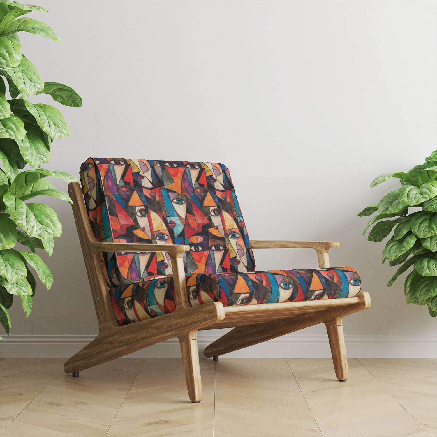 Upholstered sofa in Mougin No.11 upholstery fabric with Cubist-style Picasso influence