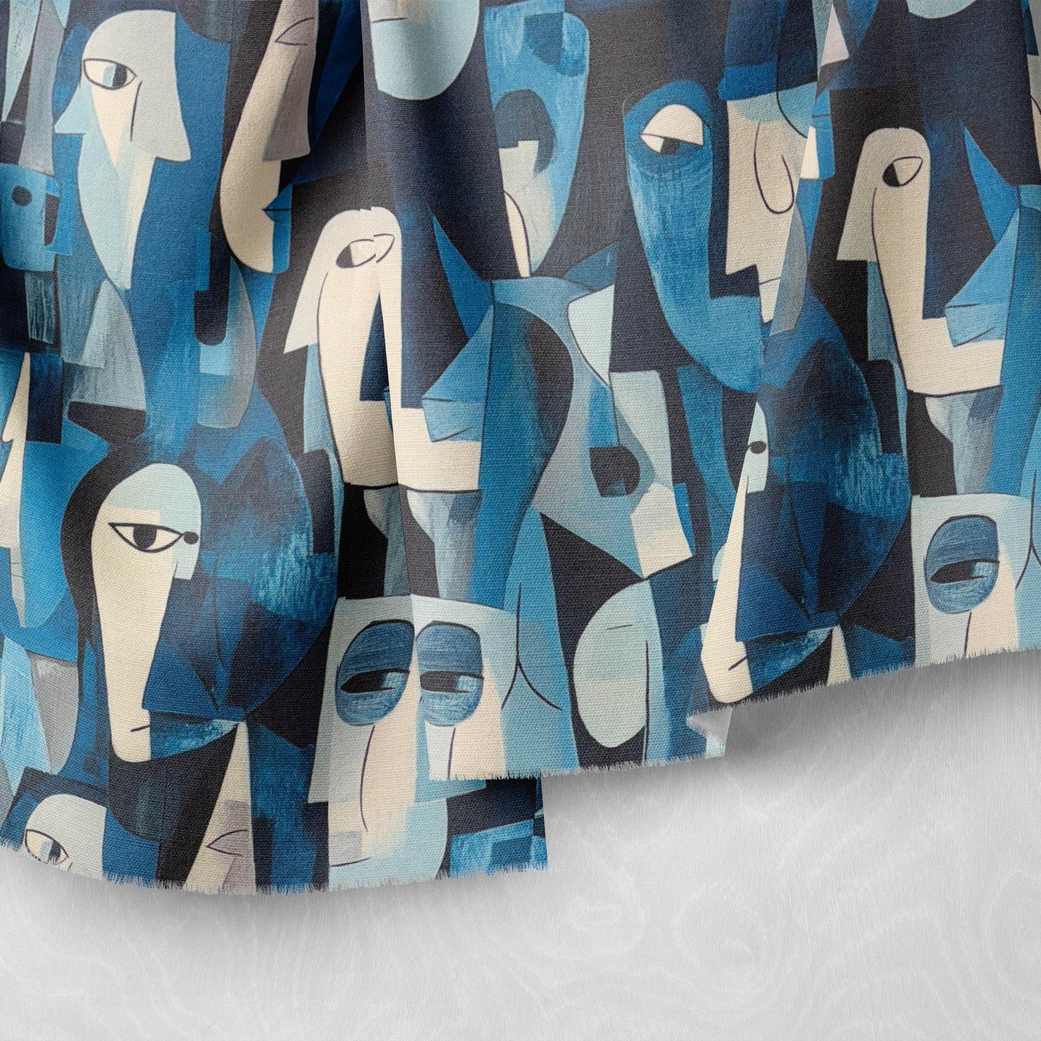 Draped fabric detail of Mougin No.15 showing painterly Picasso-style forms in cool tones