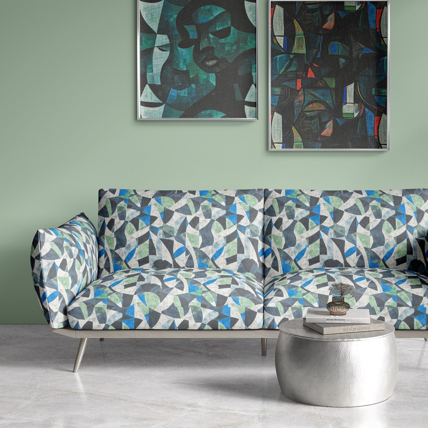 Movements No.11 sofa – modern living room styled in geometric abstract upholstery fabric