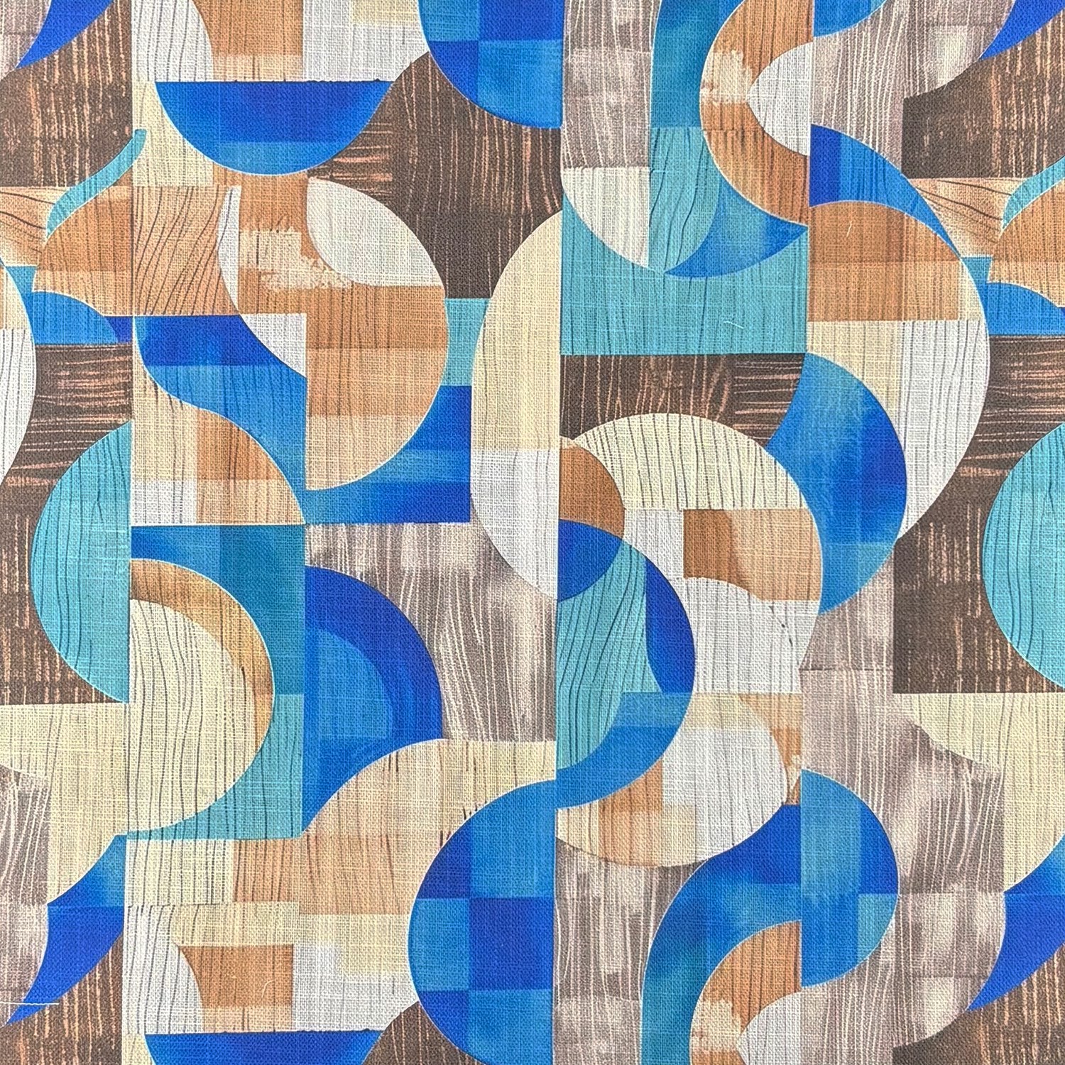 Flat image of Movements No.12 geometric blue and brown upholstery fabric