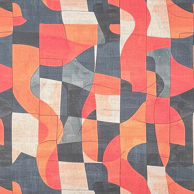 Orange abstract upholstery fabric with curved shapes – Movements No.6 flat lay