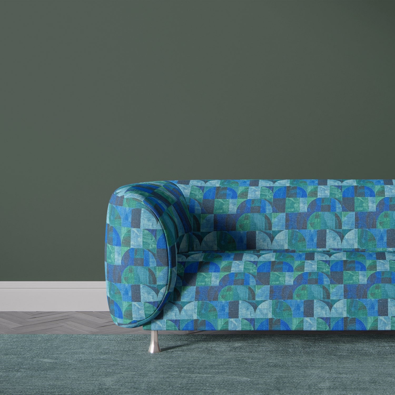 Palette No.7 geometric design fabric upholstered on modern sofa – upholstery fabric