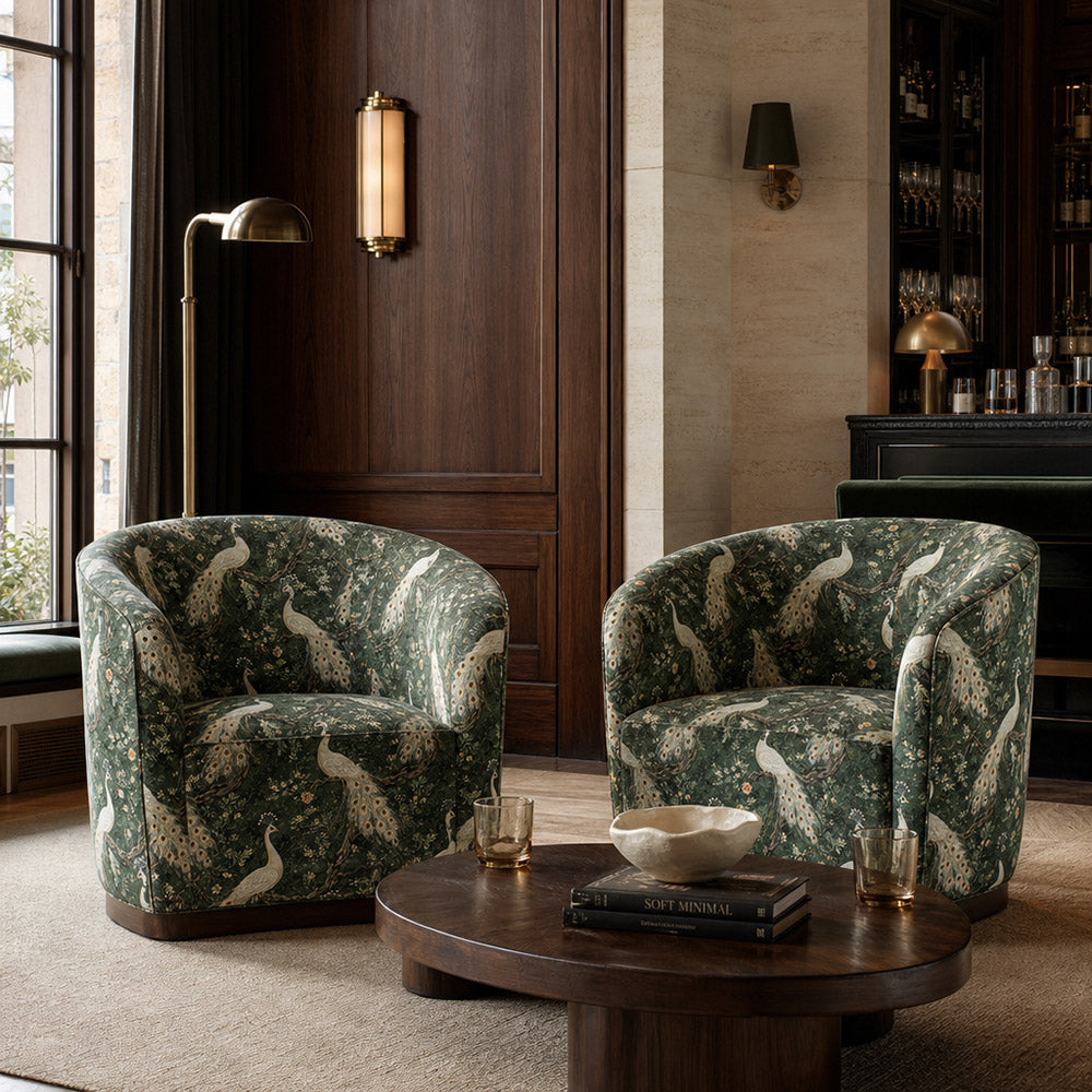 Upholstered chair in Pavone No.12 soft sage green peacock velvet fabric