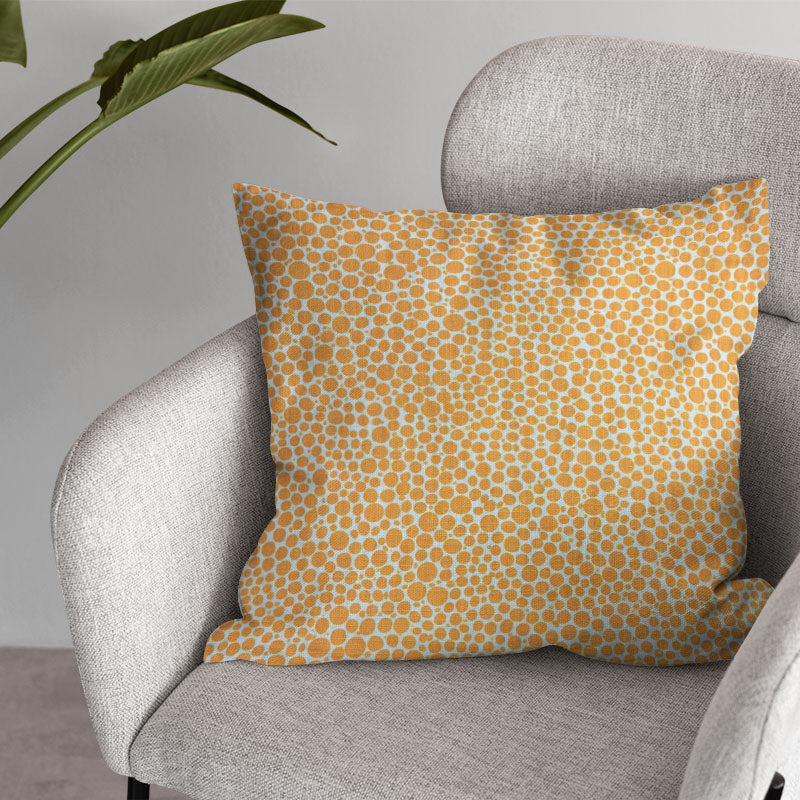 Cushion made from Pointillia No.5 ochre yellow polka dot curtain fabric for colourful rooms